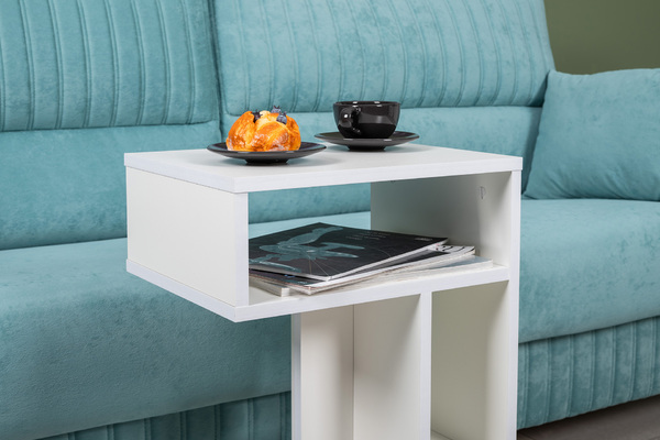 Стол журнальный, подставка Эйр 12.114 белый РЕ шагрень, вертикальная и горизонтальная установка