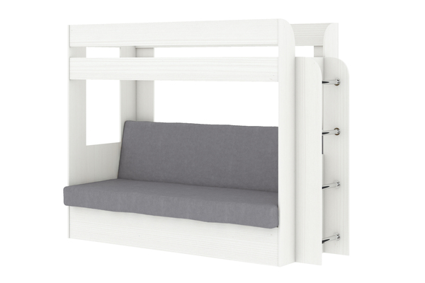 Кровать детская двухъярусная Карамель 75 бодега светлая, диван - велюр Вивальди 7 серый (сборка на любую сторону) спальное место верх 80х190, низ 120х185