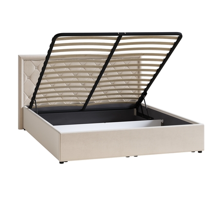 Кровать Марион 160 велюр OCEAN 002 бежевый с ортопедическим основанием и подъемным механизмом (спальное место 160 х 200)