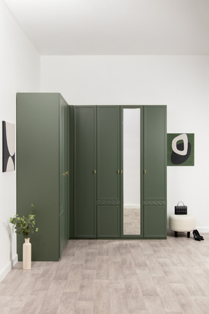 Шкаф для одежды Марион 16.340.03 дымчатый зеленый K521, олива шагрень AG 1050 ПВХ (собирается на любую сторону)