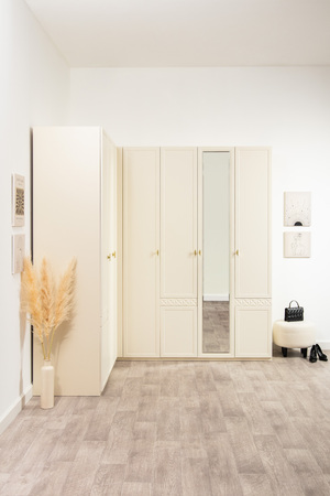 Шкаф для одежды Марион 16.340.03 слоновая кость С341 PE, слоновая кость 6898 ПВХ (собирается на любую сторону)