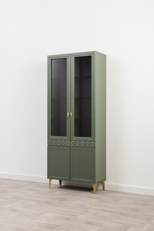 Гостиная Марион композиция 2 дымчатый зеленый K521, олива шагрень AG 1050 ПВХ, белый PE шагрень (собирается на любую сторону)