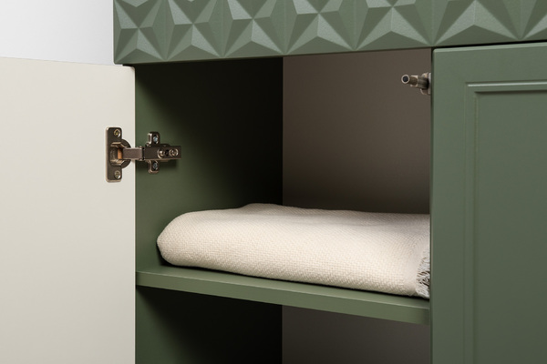 Гостиная Марион композиция 2 дымчатый зеленый K521, олива шагрень AG 1050 ПВХ, белый PE шагрень (собирается на любую сторону)