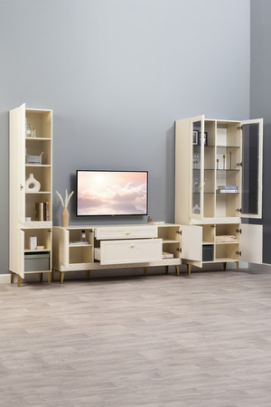 Гостиная Марион композиция 2 слоновая кость С341 PE, слоновая кость 6898 ПВХ, белый PE шагрень (собирается на любую сторону)