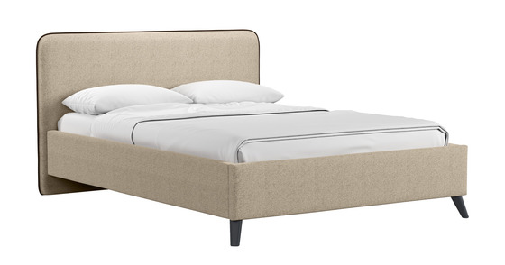 Кровать Миа 140 рогожка бежево-коричневый, кант желтовато-коричневый с ортопедическим основанием и подъемным механизмом