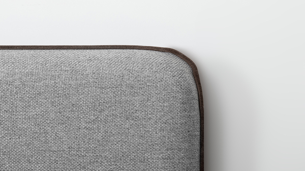 Кровать Миа 140 рогожка серый, кант желтовато-коричневый с ортопедическим основанием и подъемным механизмом