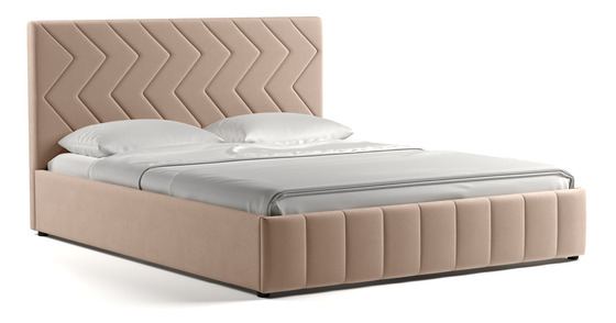 Кровать Милана 160 велюр бежевый кофейный с ортопедическим основанием и подъемным механизмом