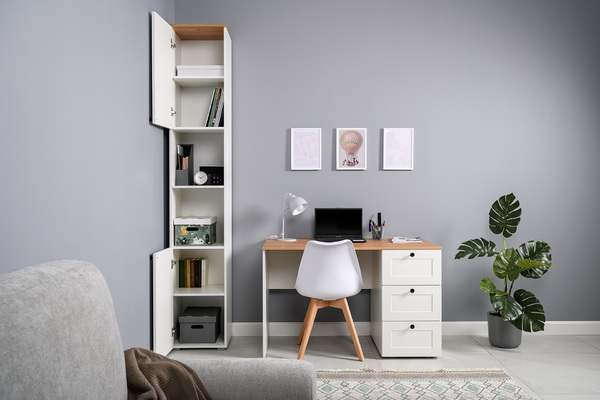 Стеллаж Остин 16.427 белый PE шагрень, дуб золотой CRAFT, белая шагрень 4101 ПВХ, сборка на любую сторону