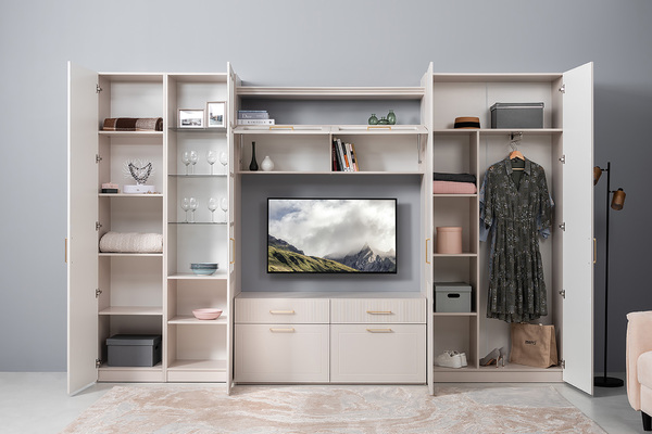 Шкаф-пенал Ричфорд 16.327.01 кашемир 5981 BS, моно керамика D166-2 ПВХ (собирается на любую сторону)