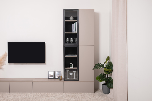 Гостиная Роквуд композиция 1 Эмили Блаш U9135, Крем 2482 ПВХ, закаленное тонированное стекло, собирается на любую сторону