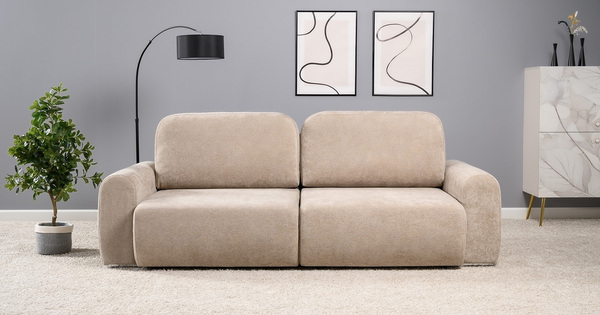 Диван-кровать прямой Тэдди 1502 композиция 1, букле Pique 006 бежевый, модульная система